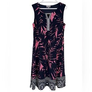 JM Collection Sleeveless Black Pink White Mixed Print Sheath Dress Size Large